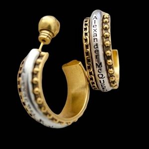 Vintage Alexander McQueen Scull Hoop Silver & Gold Metal Earrings